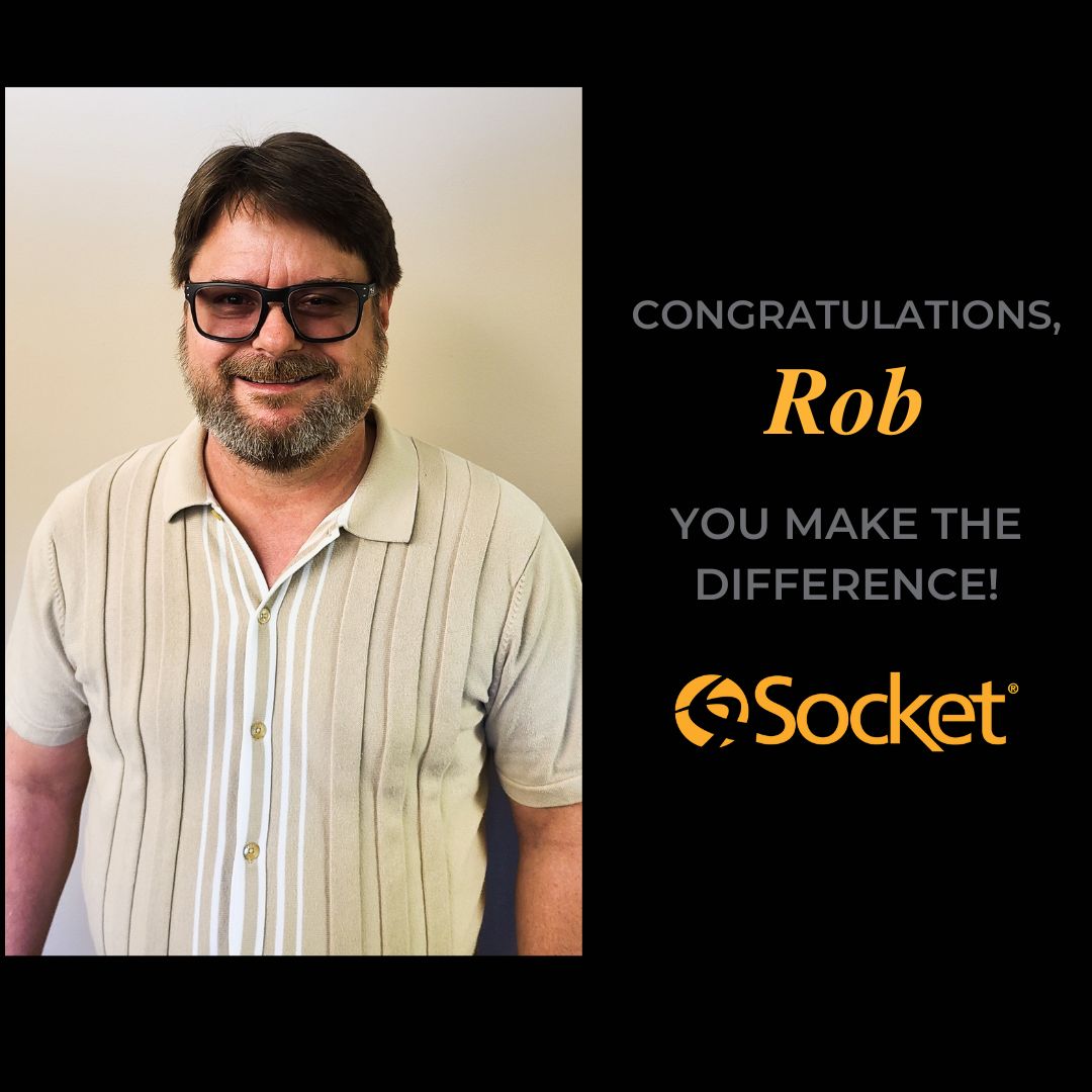 Rob smiles at the camera with caption reading "Congrats, Rob"
