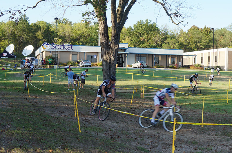 Cyclists race down Socket's front lawn